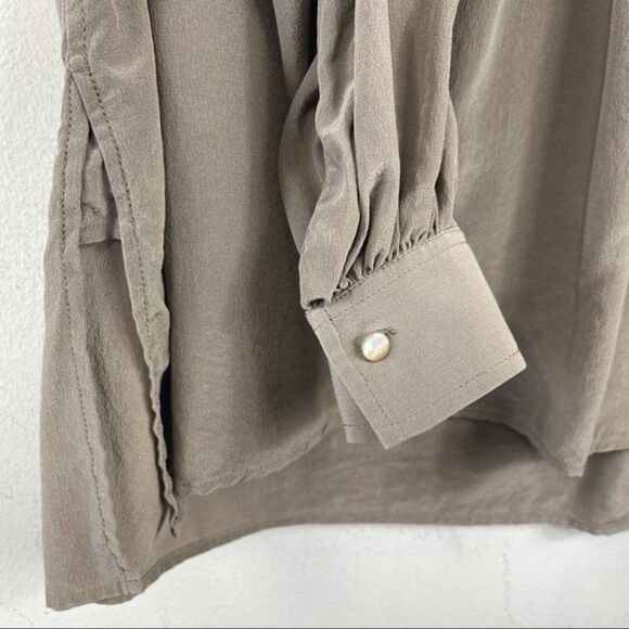 Vince Shirred 100% Silk Blouse Top XS Drop Shoulder Slouchy Balloon Long Sleeve - Picture 6 of 15